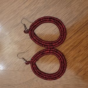 Handmade thread red and black earrings